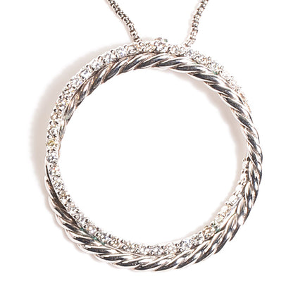 David Yurman Sterling Silver Diamond Crossover Circle Pendant Necklace 3 of 7