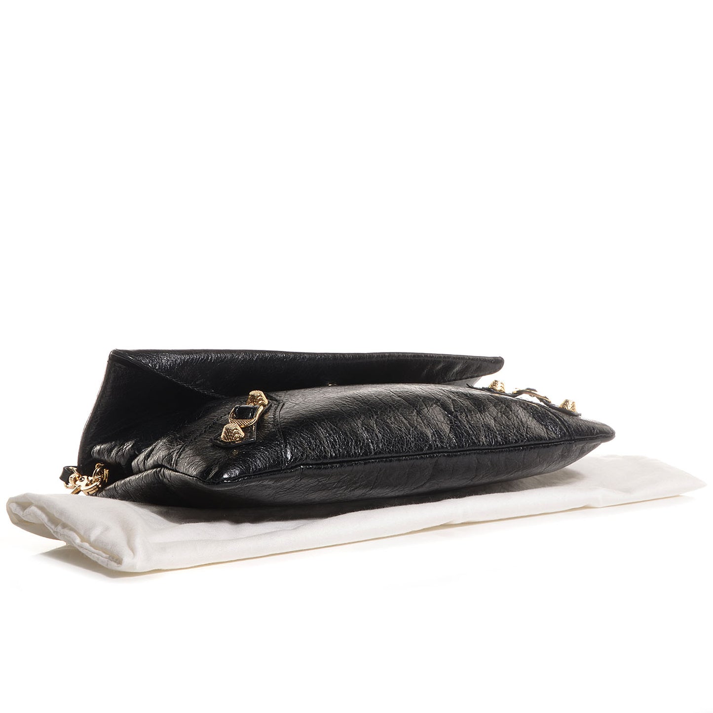Agneau Giant 12 Gold Hardware Envelope Strap Clutch Black
