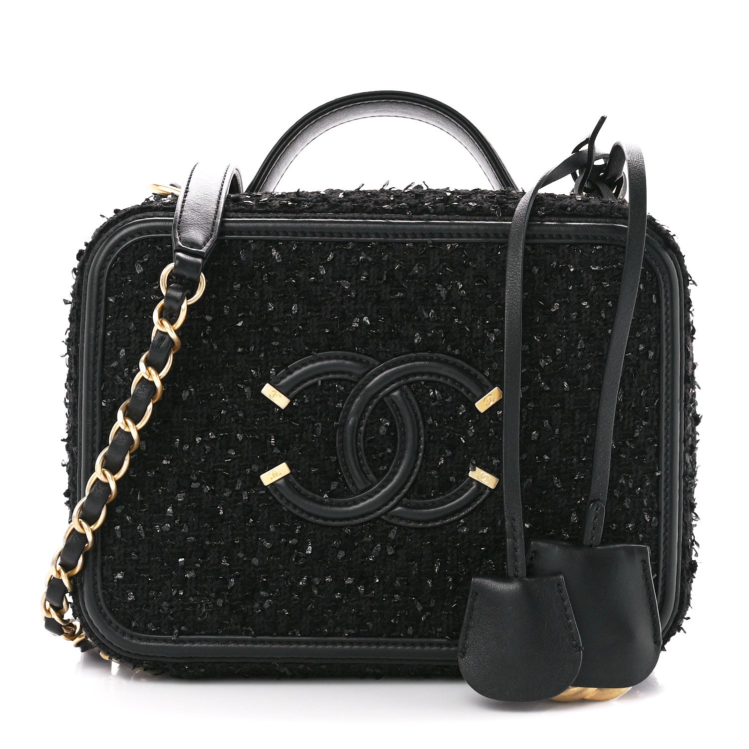 Chanel Tweed Quilted Medium CC Filigree Vanity Case Black 1 of 10