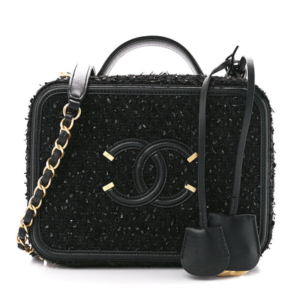 Chanel Tweed Quilted Medium CC Filigree Vanity Case Black 1 of 10