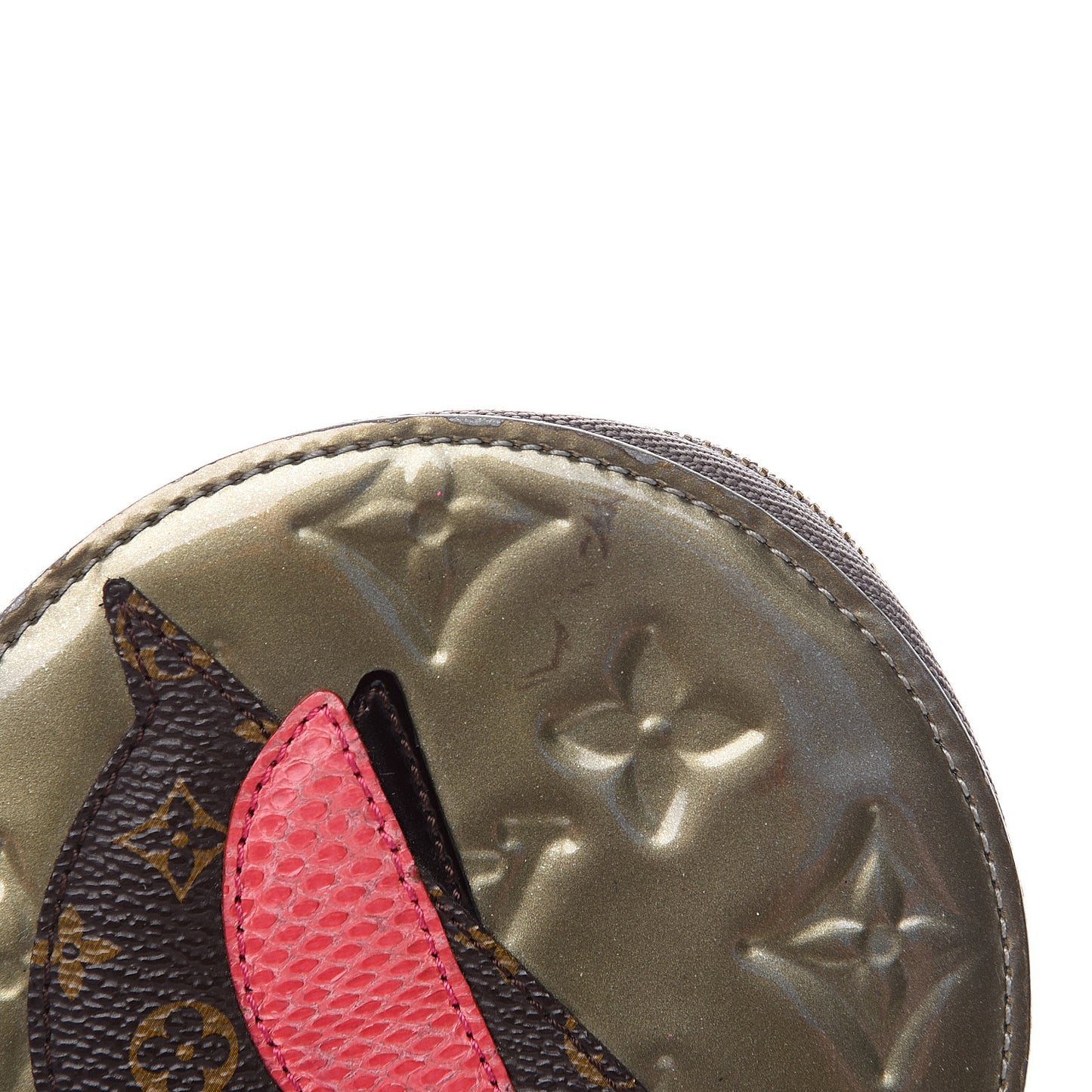 Vernis Animania Coq Rooster Round Coin Purse Gris Art Deco