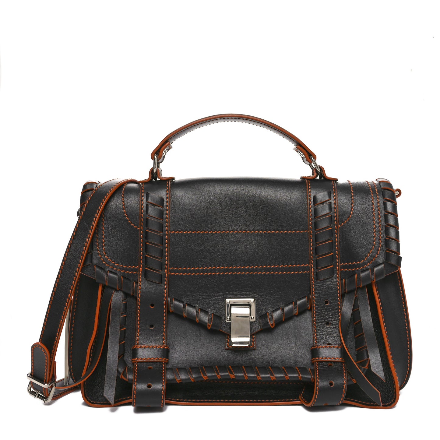 Calfskin Medium Whipstitch PS1 Satchel Black Orange