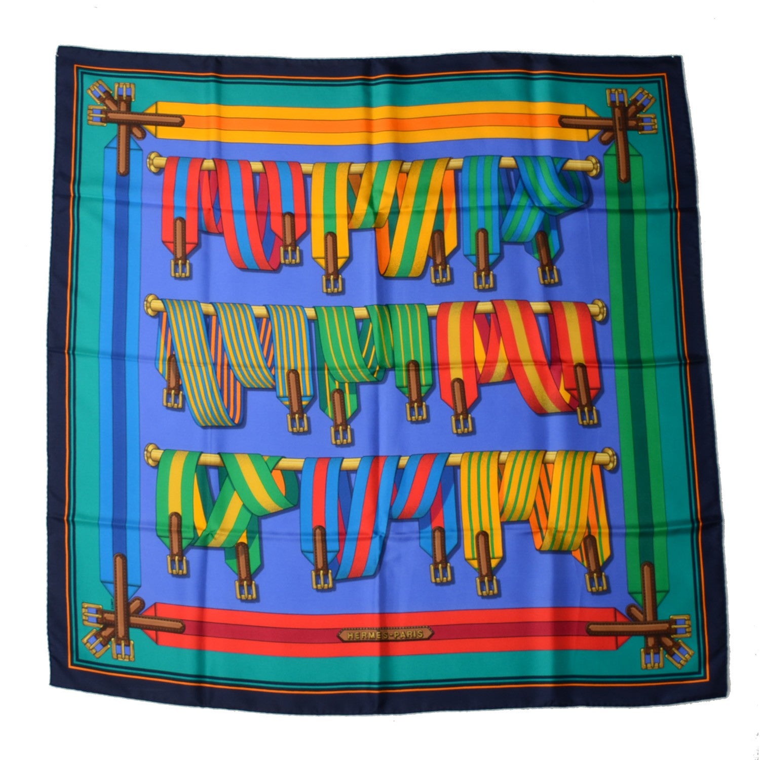 Hermes Silk Sangles Scarf 90 Bleu 2 of 6
