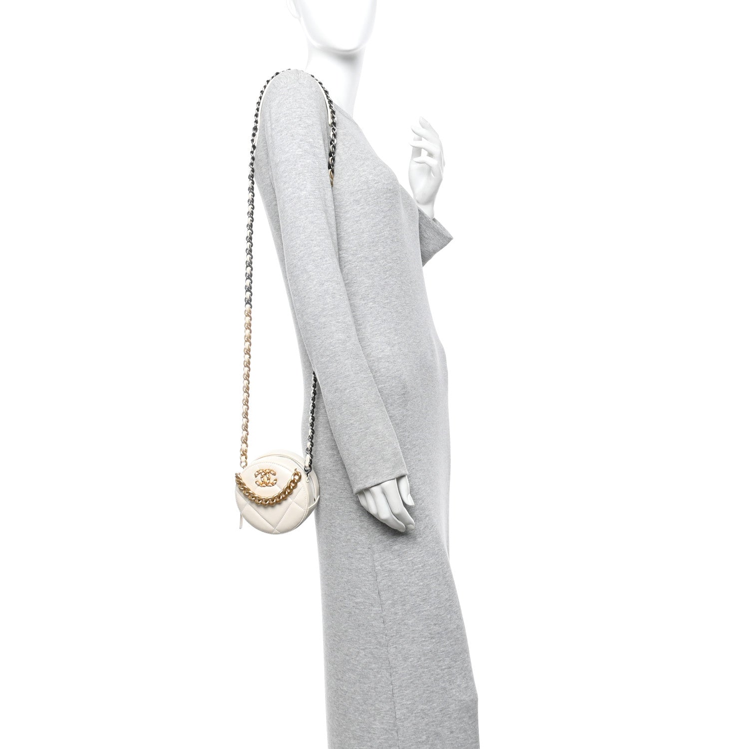 Chanel Lambskin Quilted Chanel 19 Round Clutch With Chain White 2 of 13