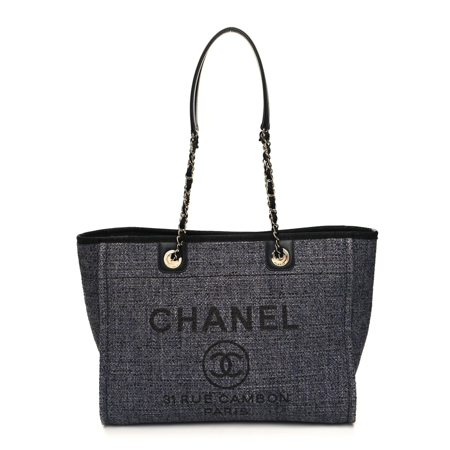Chanel Mixed Fibers Calfskin Small Deauville Tote Blue 1 of 11