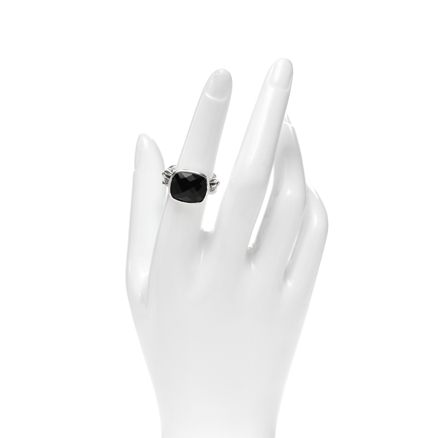 David Yurman Sterling Silver Diamond Black Onyx Wellesley Link Ring 53 6.5 2 of 5