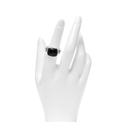 David Yurman Sterling Silver Diamond Black Onyx Wellesley Link Ring 53 6.5 2 of 5