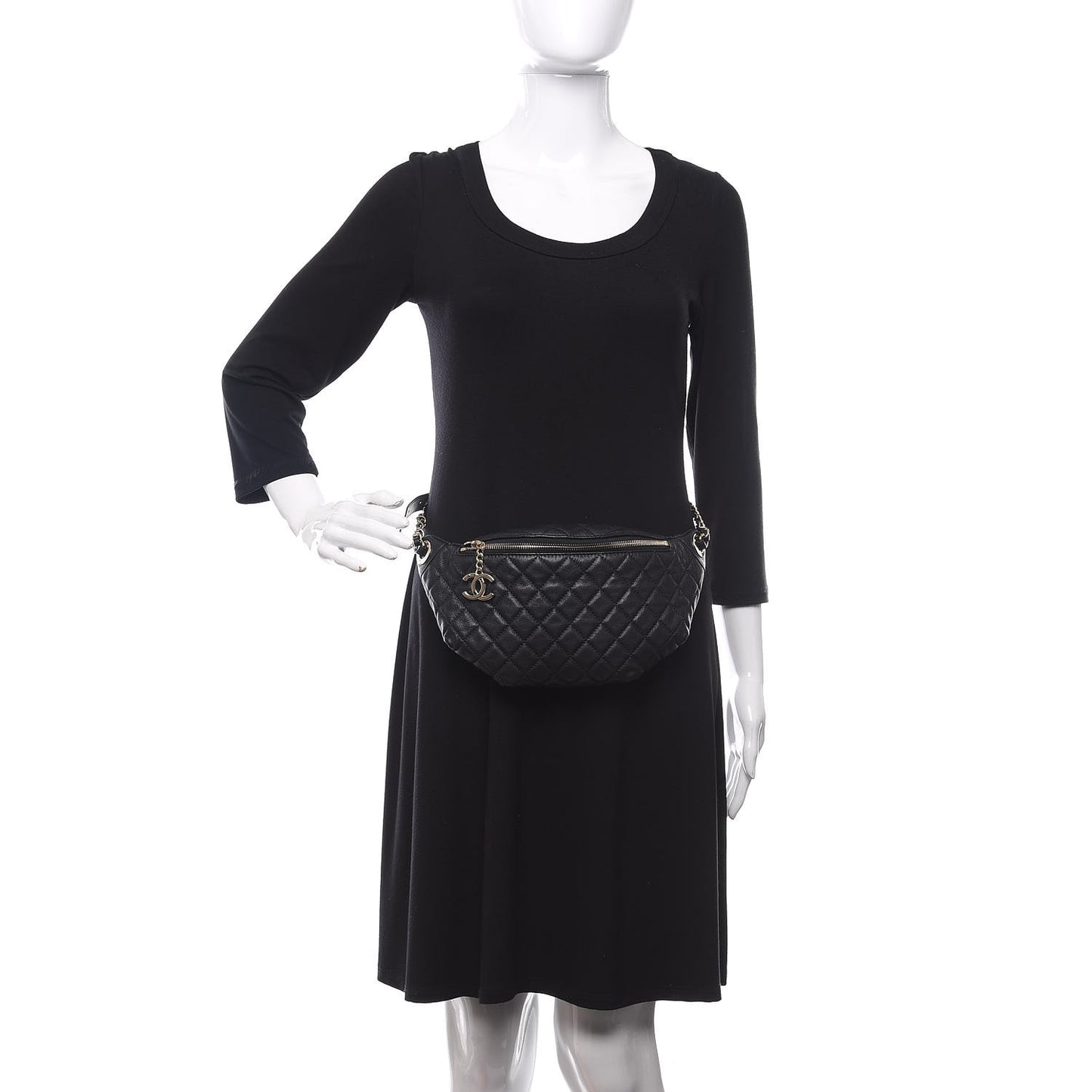 Calfskin Quilted Banane Waist Bag Fanny Pack Black