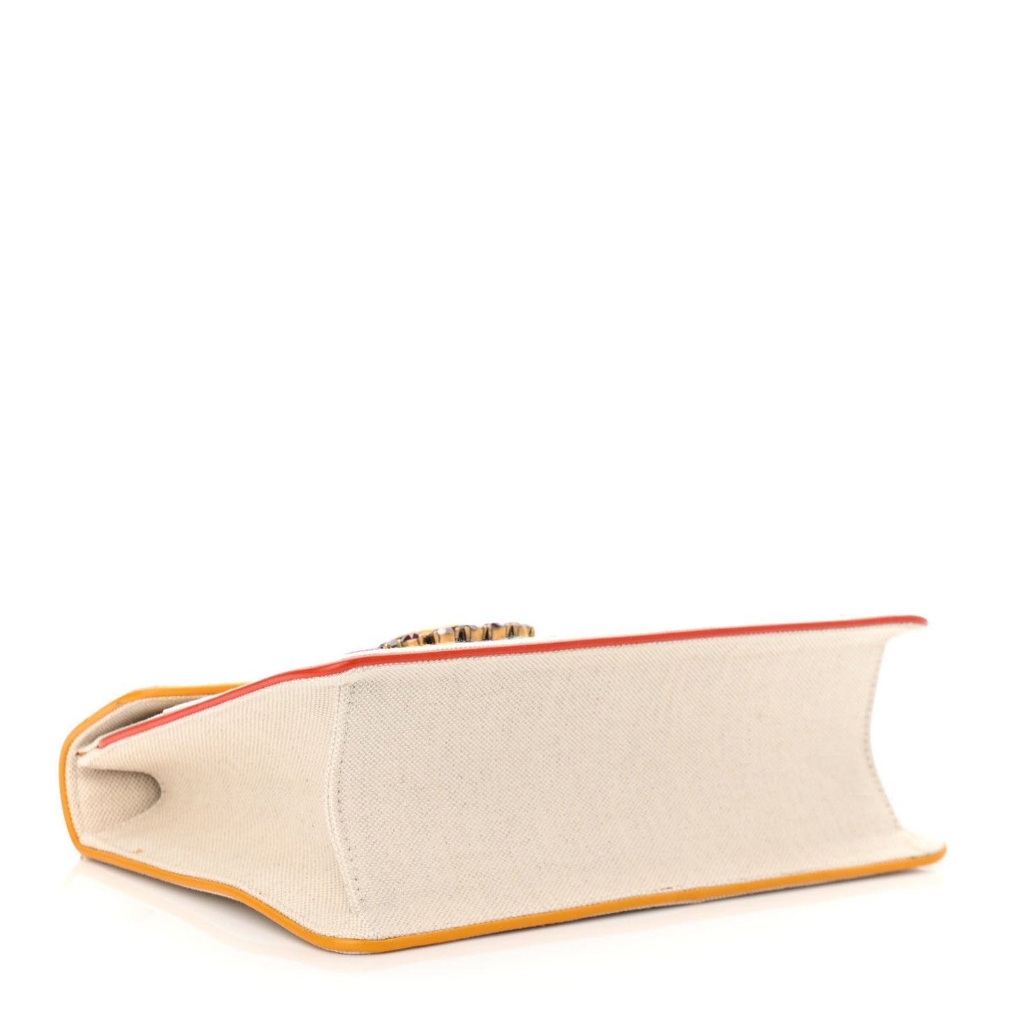 Linen Canvas Embroidered Small Shoulder Bag White