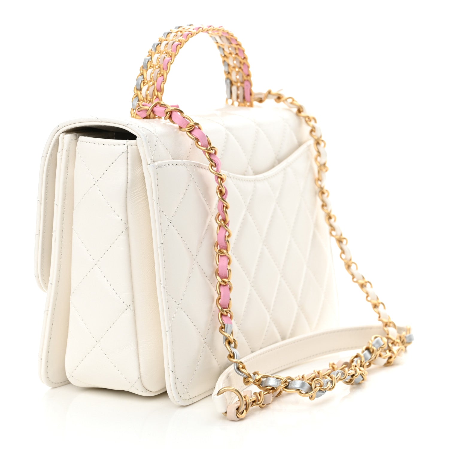 Chanel Shiny Calfskin Quilted Small Chain Top Handle Flap White 3 of 11