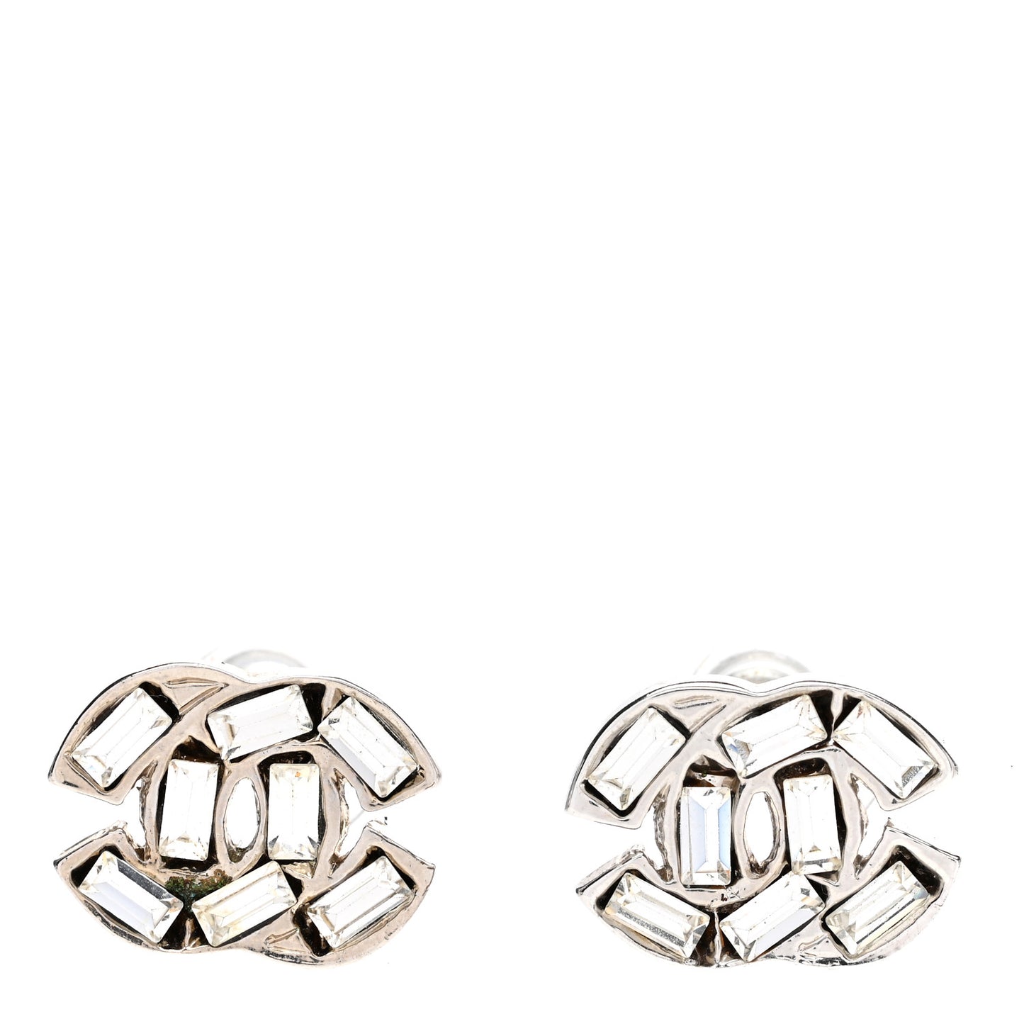 Crystal Baguette CC Earrings Silver Grey