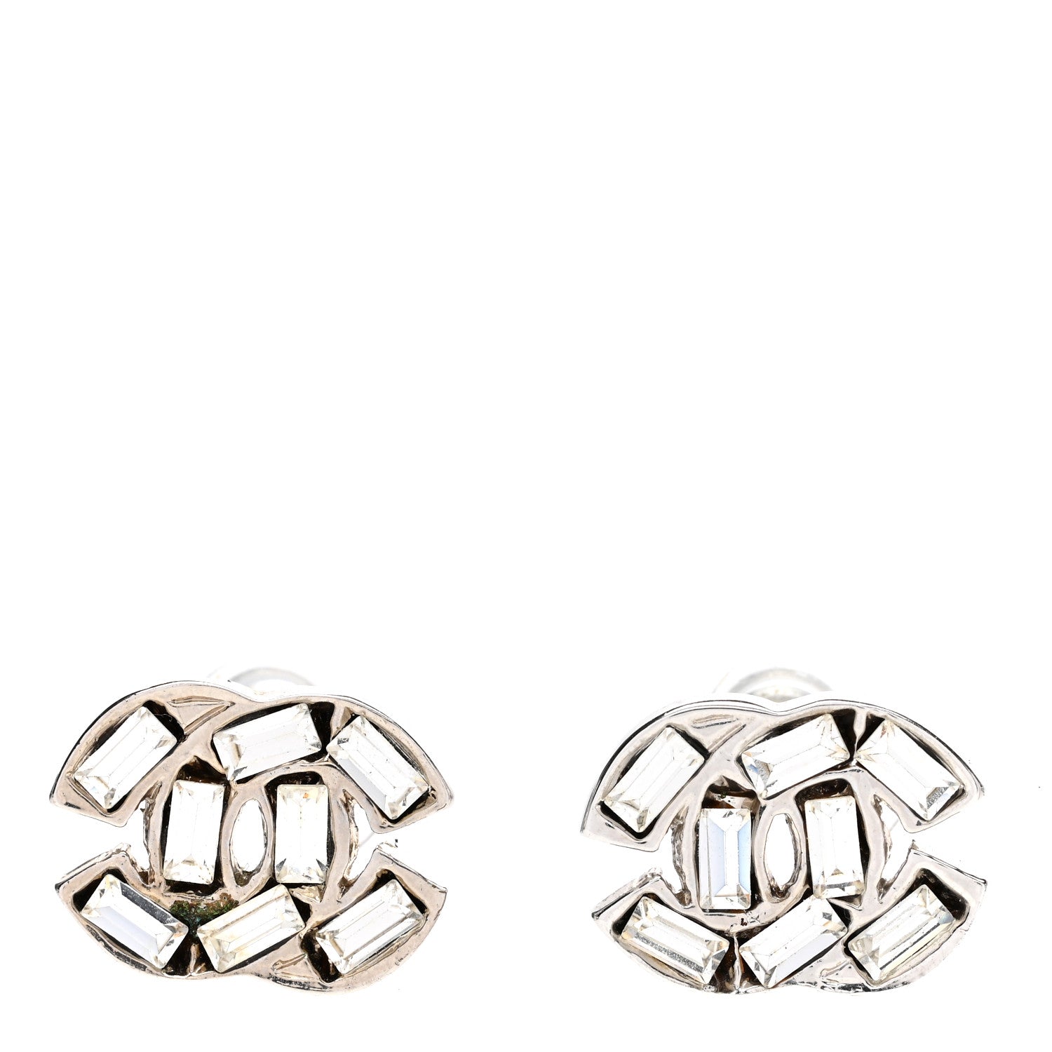 Chanel Crystal Baguette CC Earrings Silver Grey 1 of 5
