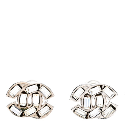 Chanel Crystal Baguette CC Earrings Silver Grey 1 of 5
