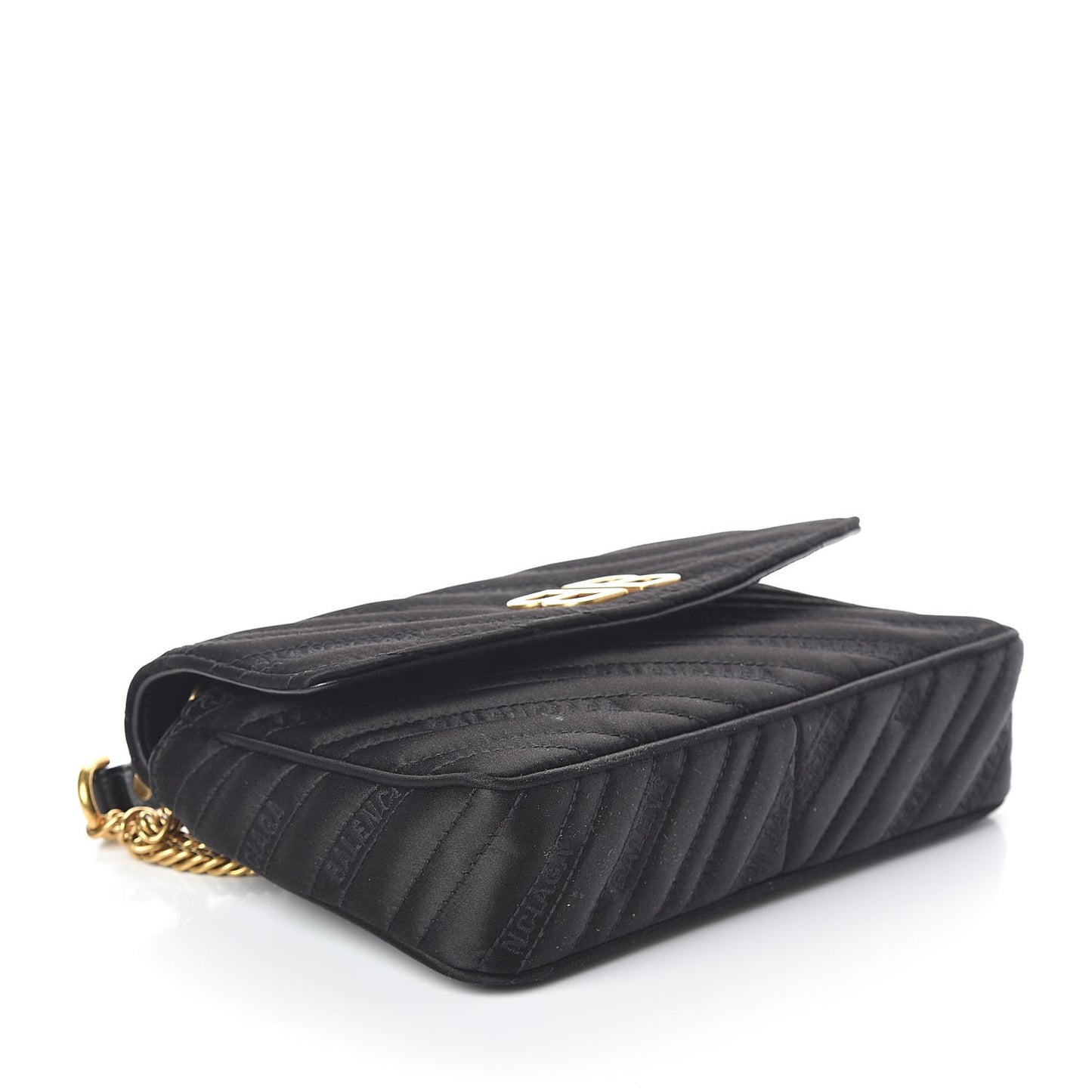 Satin Jacquard Logo Matelasse BB Chain Wallet Black