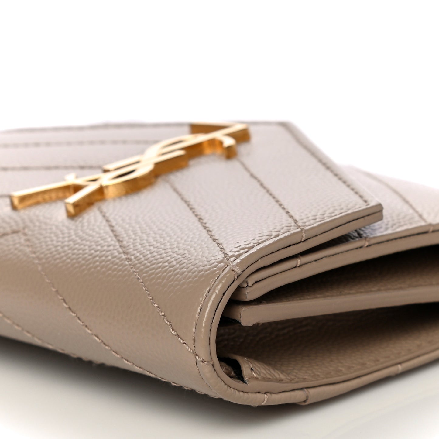 Grain De Poudre Matelasse Chevron Monogram Compact Tri Fold Wallet Dark Beige