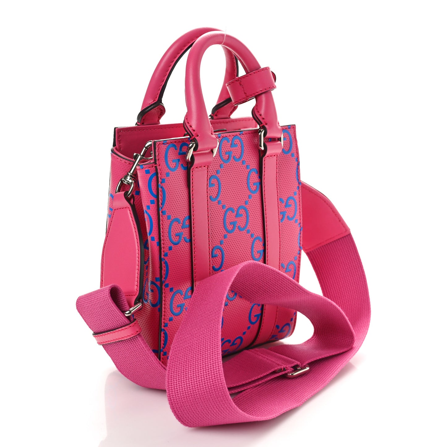 Calfskin GG Tennis Embossed Mini Tote Bag Modern Fuchsia Modern Blue