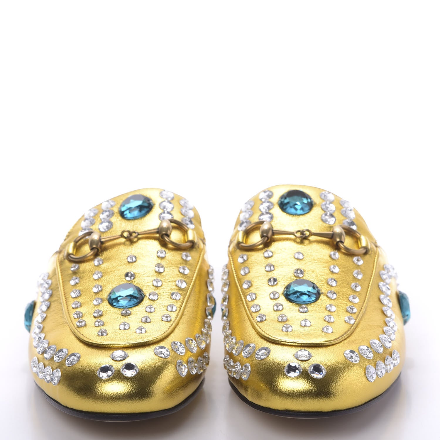 Gucci Metallic Nappa Crystal Womens Princetown Slippers 37.5 Gold 2 of 11