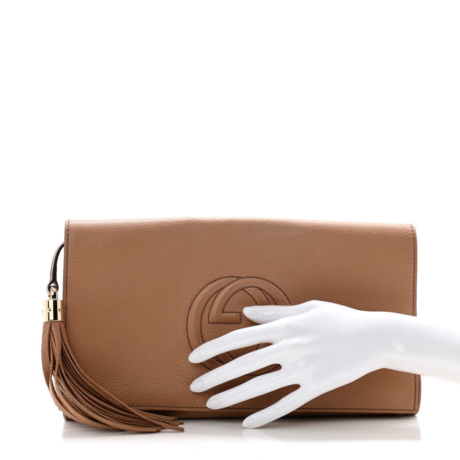 Gucci Pebbled Calfskin Medium Soho Clutch Camelia 2 of 12