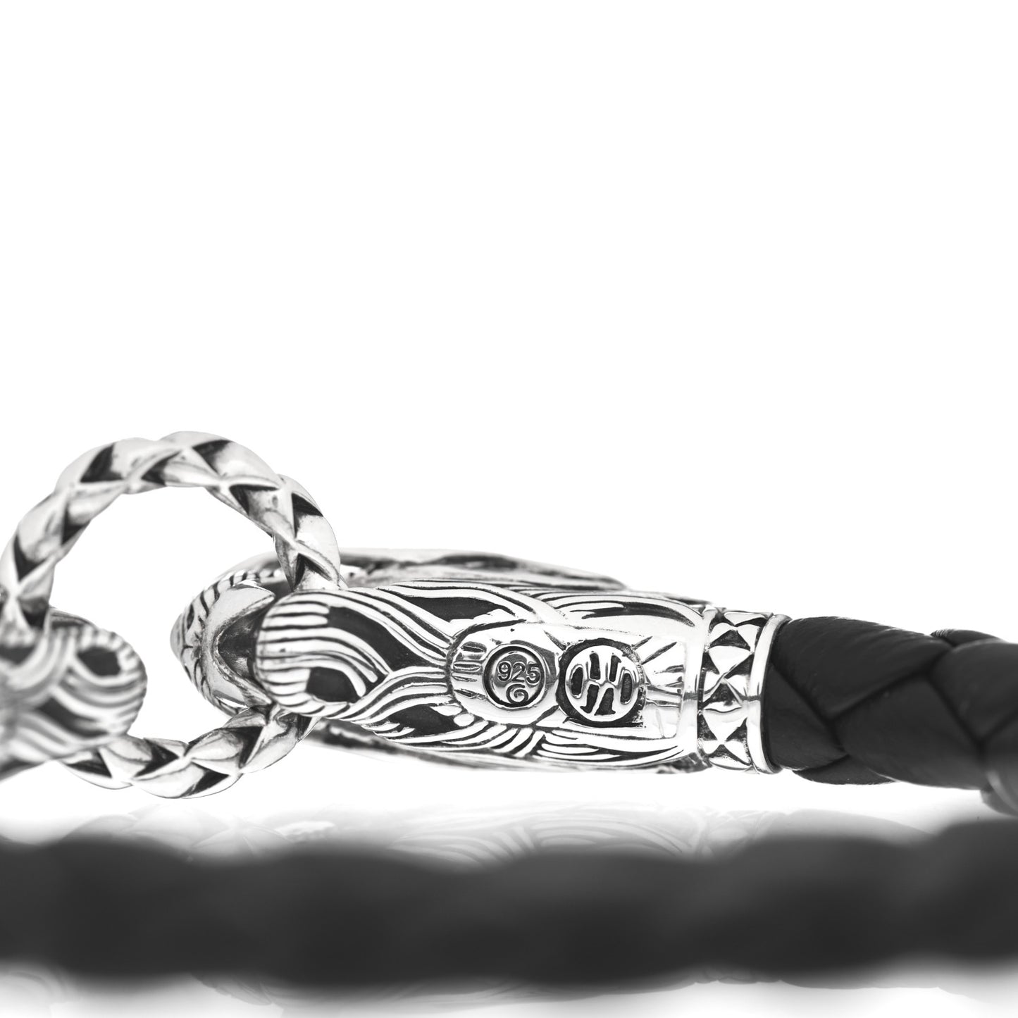 Sterling Silver Leather Naga Dragon Legend Bracelet Black