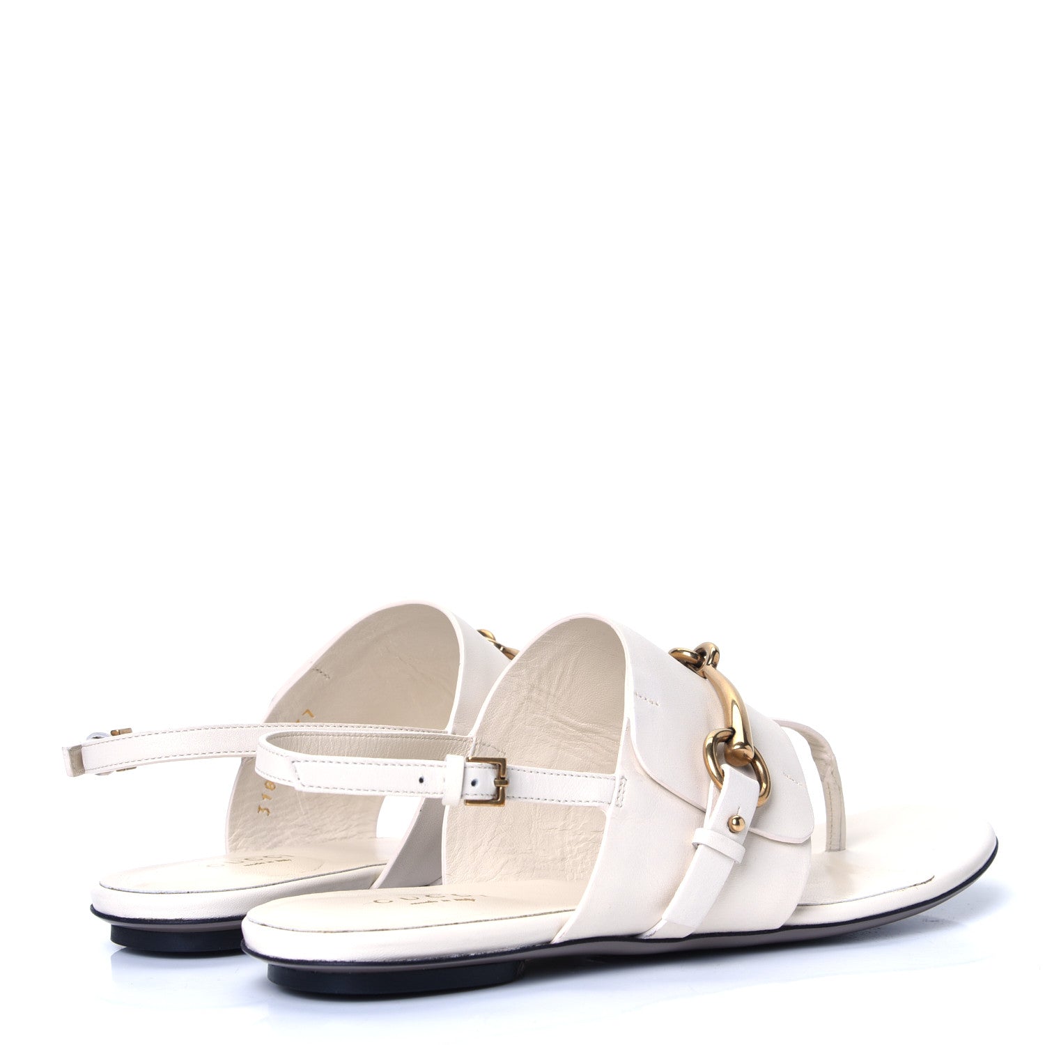 Gucci Lifford Calfskin Horsebit Thong Sandals 37 Mystic White 3 of 4