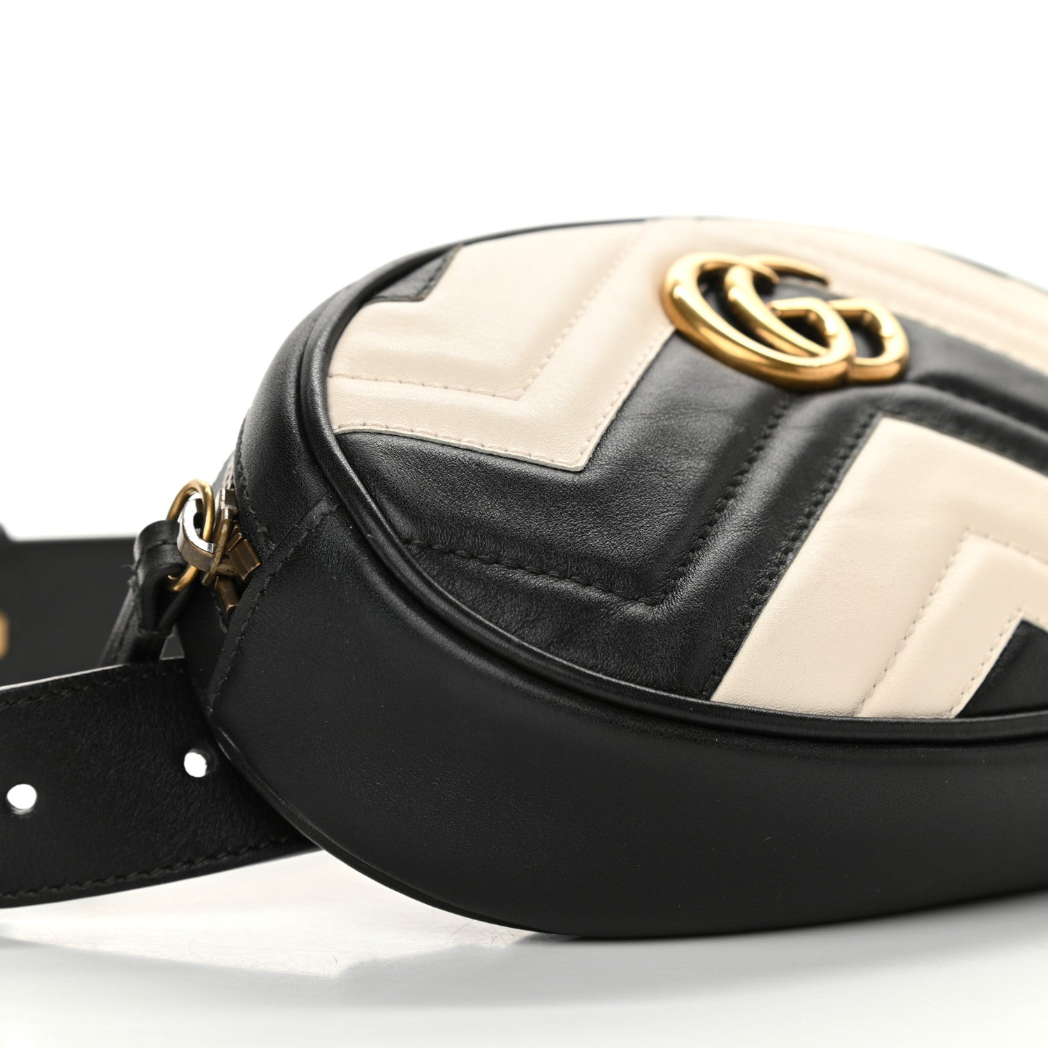 Gucci Calfskin Matelasse GG Marmont Belt Bag 85 34 Black White 9 of 11