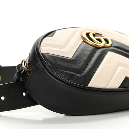 Gucci Calfskin Matelasse GG Marmont Belt Bag 85 34 Black White 9 of 11