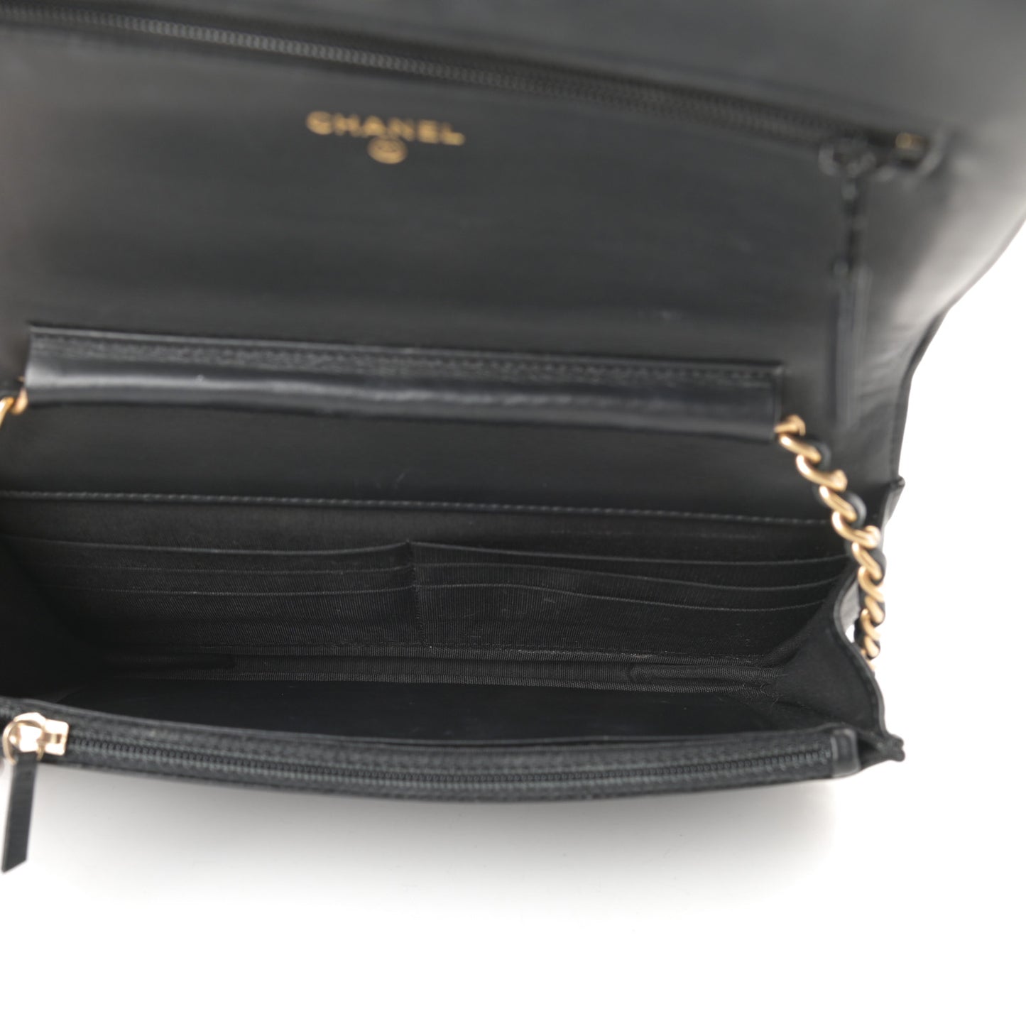 Calfskin Quilted Chain Around Boy Wallet On Chain WOC Black