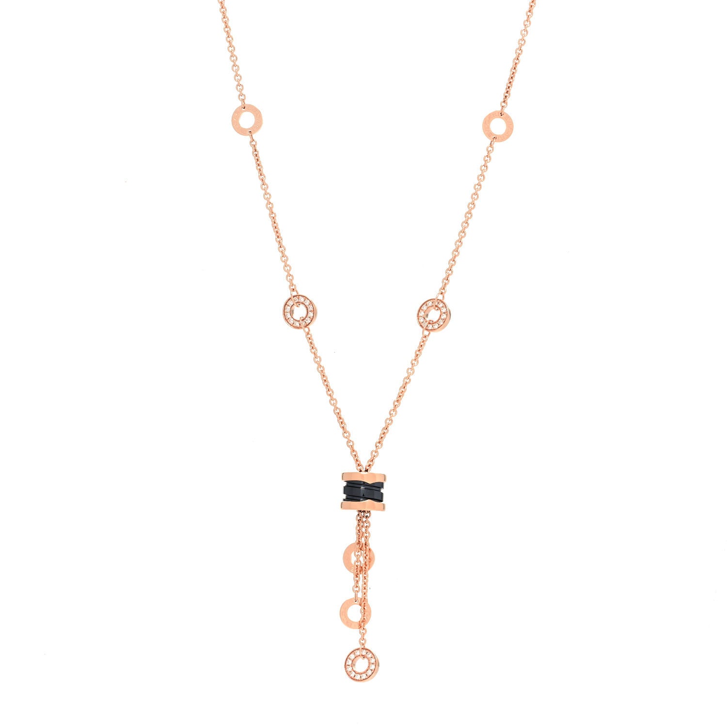Bulgari 18K Rose Gold Diamond Black Ceramic B.Zero1 Necklace 1 of 5