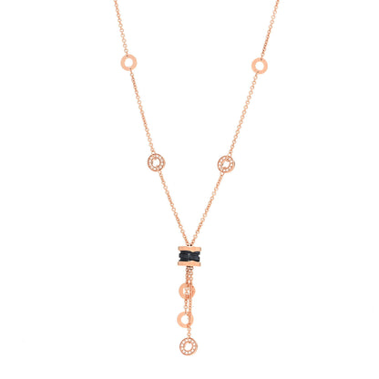 Bulgari 18K Rose Gold Diamond Black Ceramic B.Zero1 Necklace 1 of 5