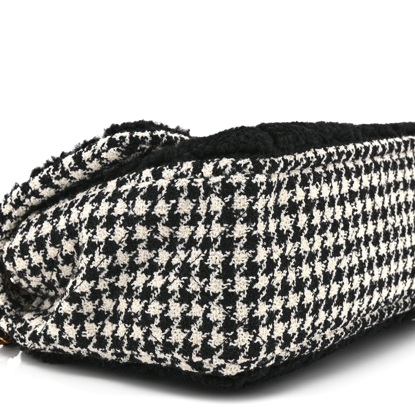 Shearling Tweed Jumbo Single Flap Black White