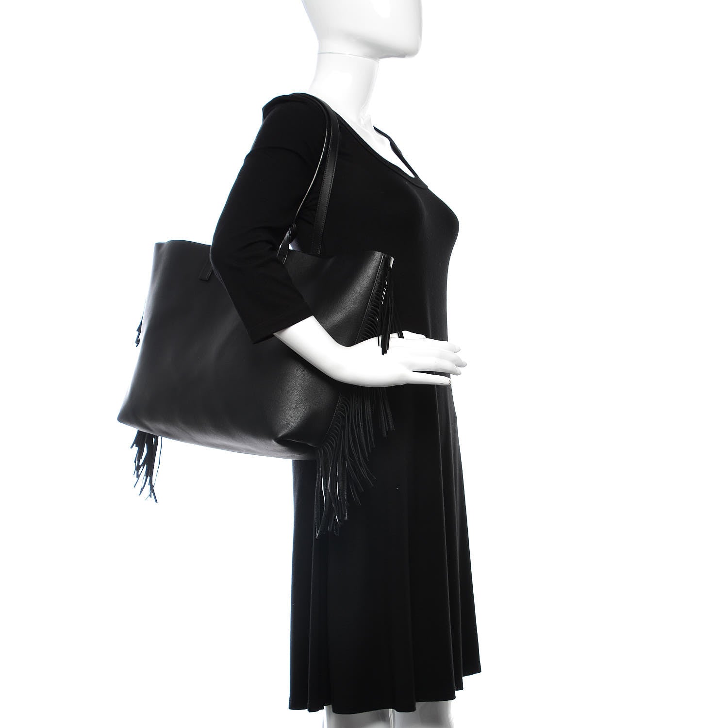 Saint Laurent Calfskin Large Fringe Shopping Tote Black 2 of 10