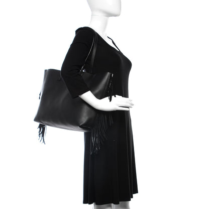 Saint Laurent Calfskin Large Fringe Shopping Tote Black 2 of 10