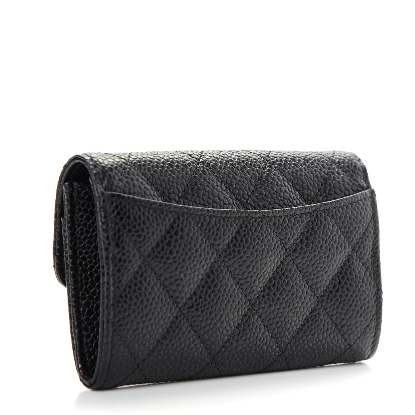 Caviar Quilted Flap Card Holder Wallet Black