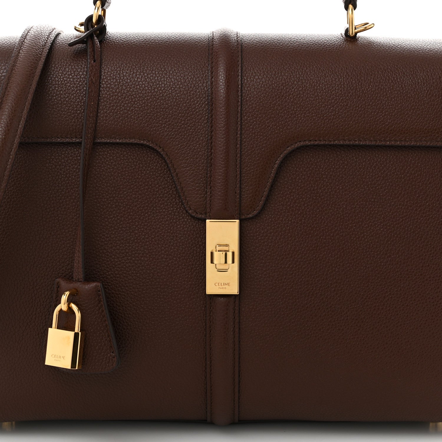 Celine Grained Calfskin Classique 16 Top Handle Bag Brown 9 of 11