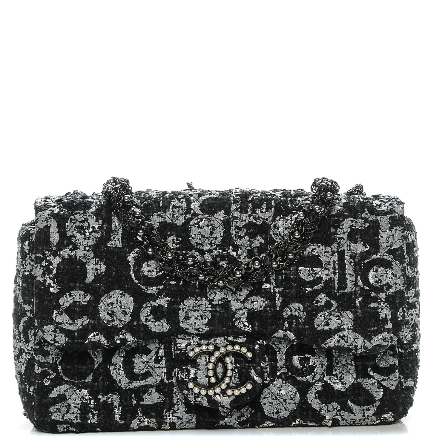 Chanel Painted Tweed Medium Single Flap Black Grey 1 of 7