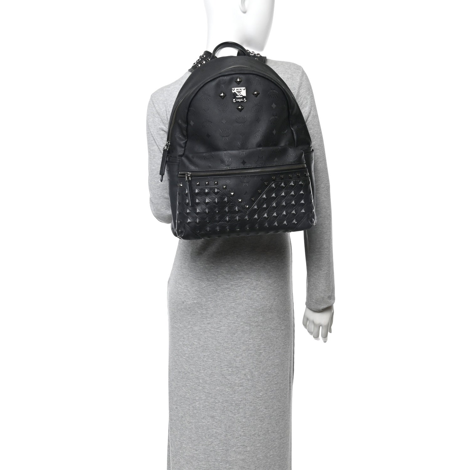 black leather studded backpack purse MCM Stark M Stud Medium Backpack, Black, Men's