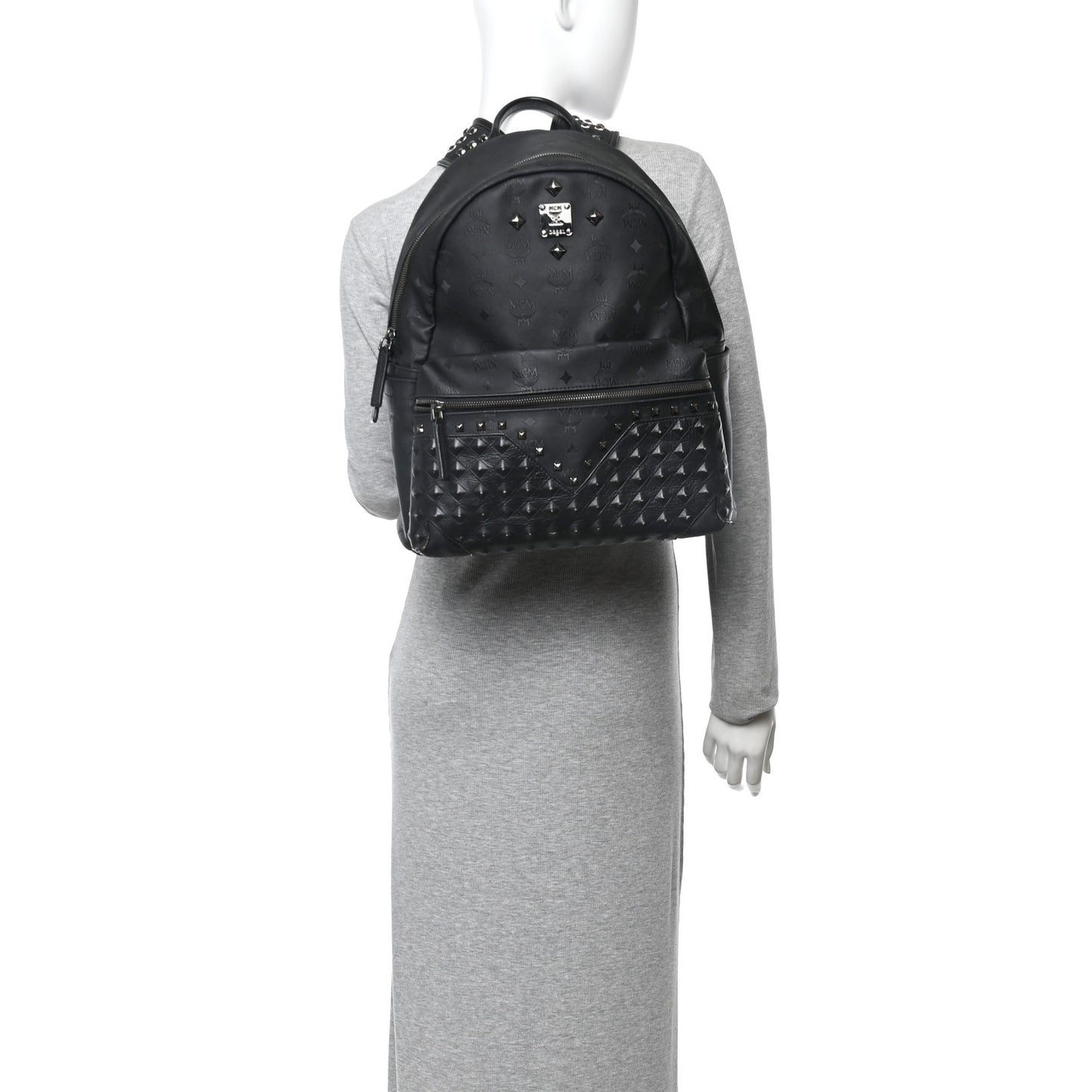Nylon Monogram Studded Stark Medium Backpack Black