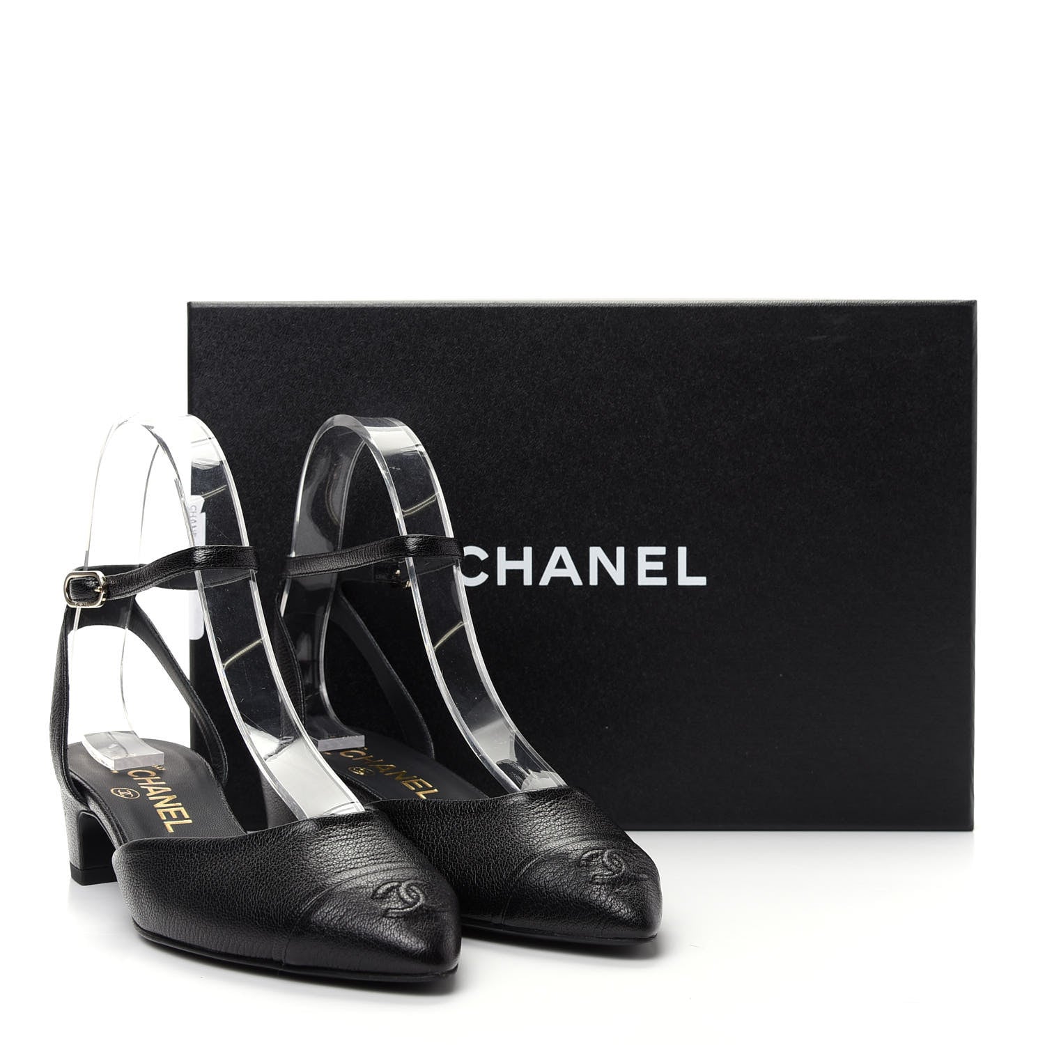 Chanel Goatskin Cap Toe CC Slingback Pumps 36.5 Black 11 of 11