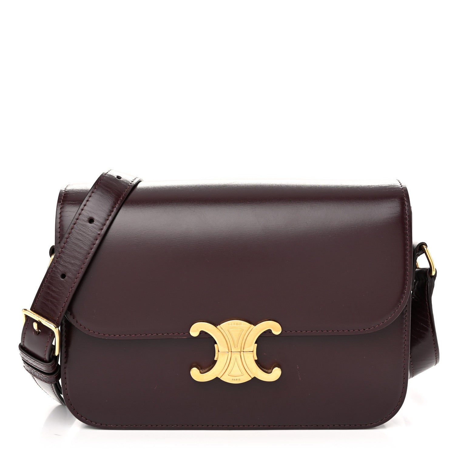 Celine Shiny Calfskin Medium Triomphe Burgundy 1 of 12