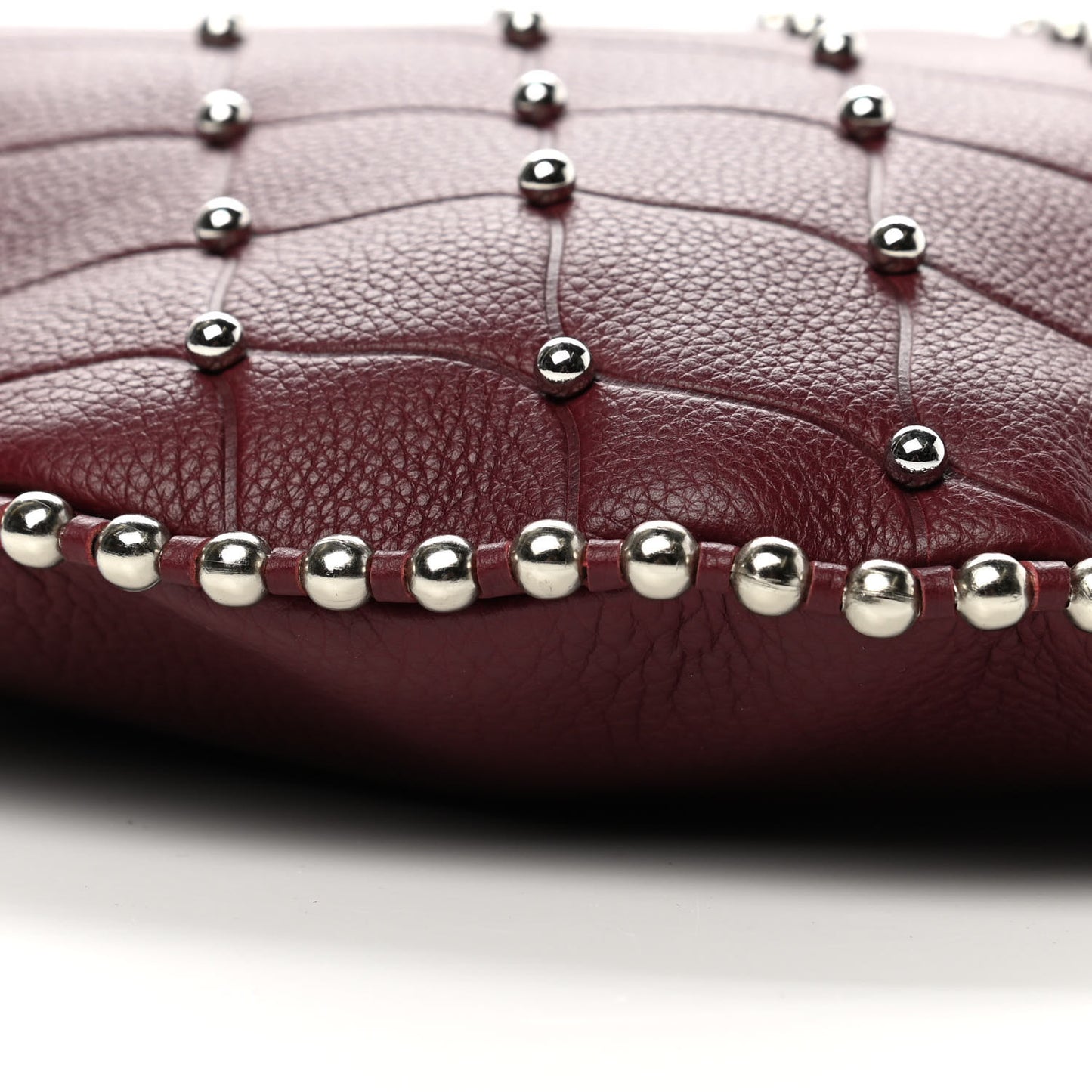 Pebbled Calfskin Studded Roxy Hobo Burgundy