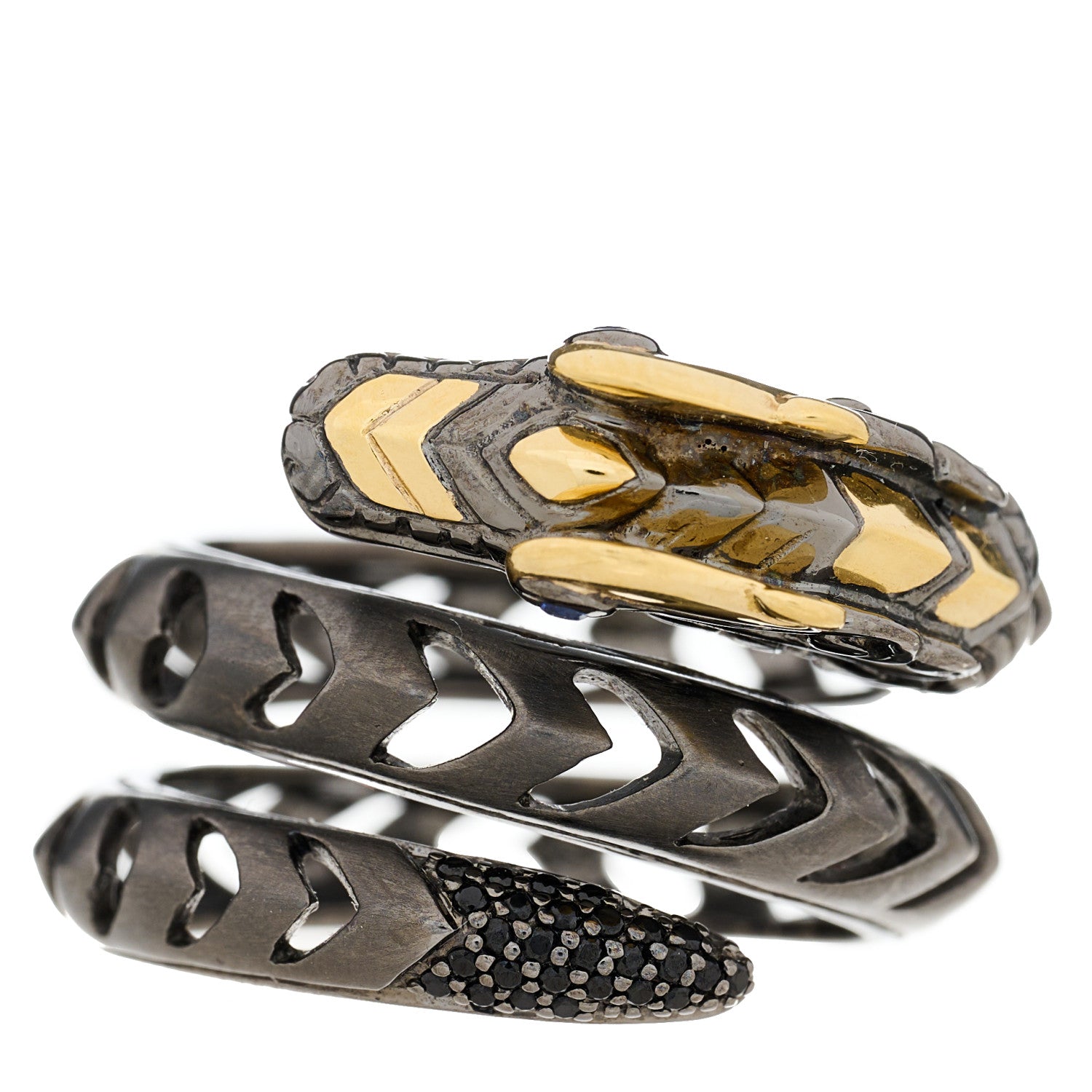 John Hardy Darkened Sterling Silver 18K Yellow Gold Blue Sapphire Black Spinel Naga Ring 55 7.25 3 of 7