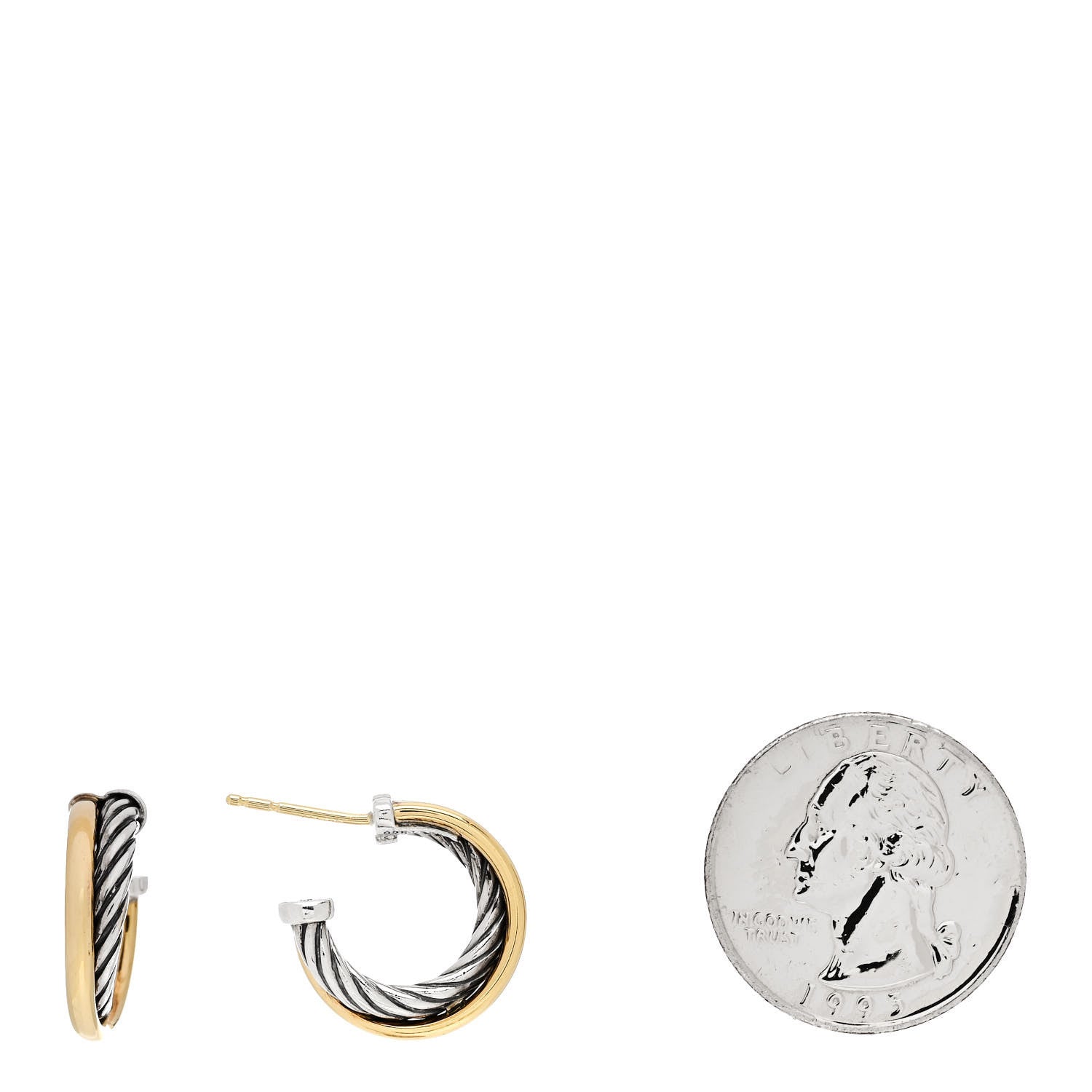 David Yurman Sterling Silver 18K Yellow Gold 17mm Crossover Cable Hoop Earrings 2 of 4