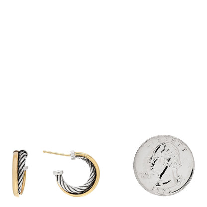 David Yurman Sterling Silver 18K Yellow Gold 17mm Crossover Cable Hoop Earrings 2 of 4