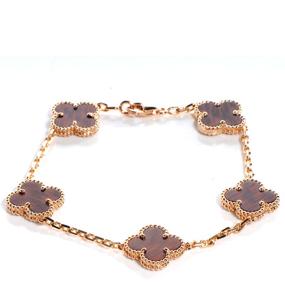 Van Cleef & Arpels 18K Rose Gold Letterwood 5 Motifs Vintage Alhambra Bracelet 1 of 9