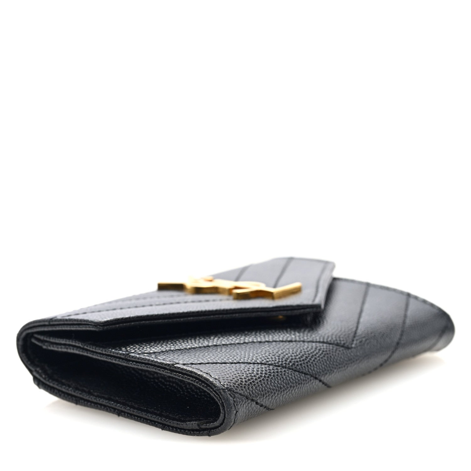 Saint Laurent Grain De Poudre Matelasse Chevron Small Monogram Envelope Wallet Black 4 of 7