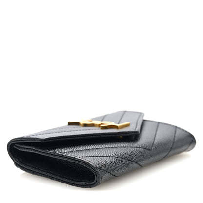 Saint Laurent Grain De Poudre Matelasse Chevron Small Monogram Envelope Wallet Black 4 of 7