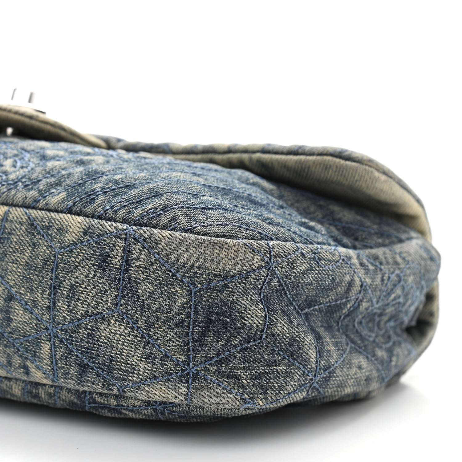 Chanel Denim Quilted Camellia Embroidered Medium Flap Blue 6 of 10