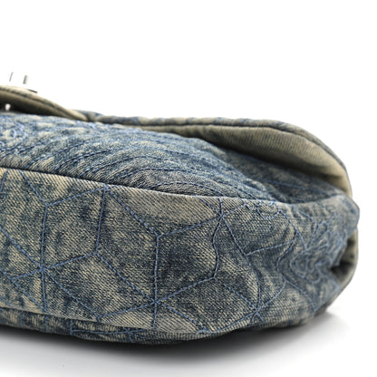 Chanel Denim Quilted Camellia Embroidered Medium Flap Blue 6 of 10