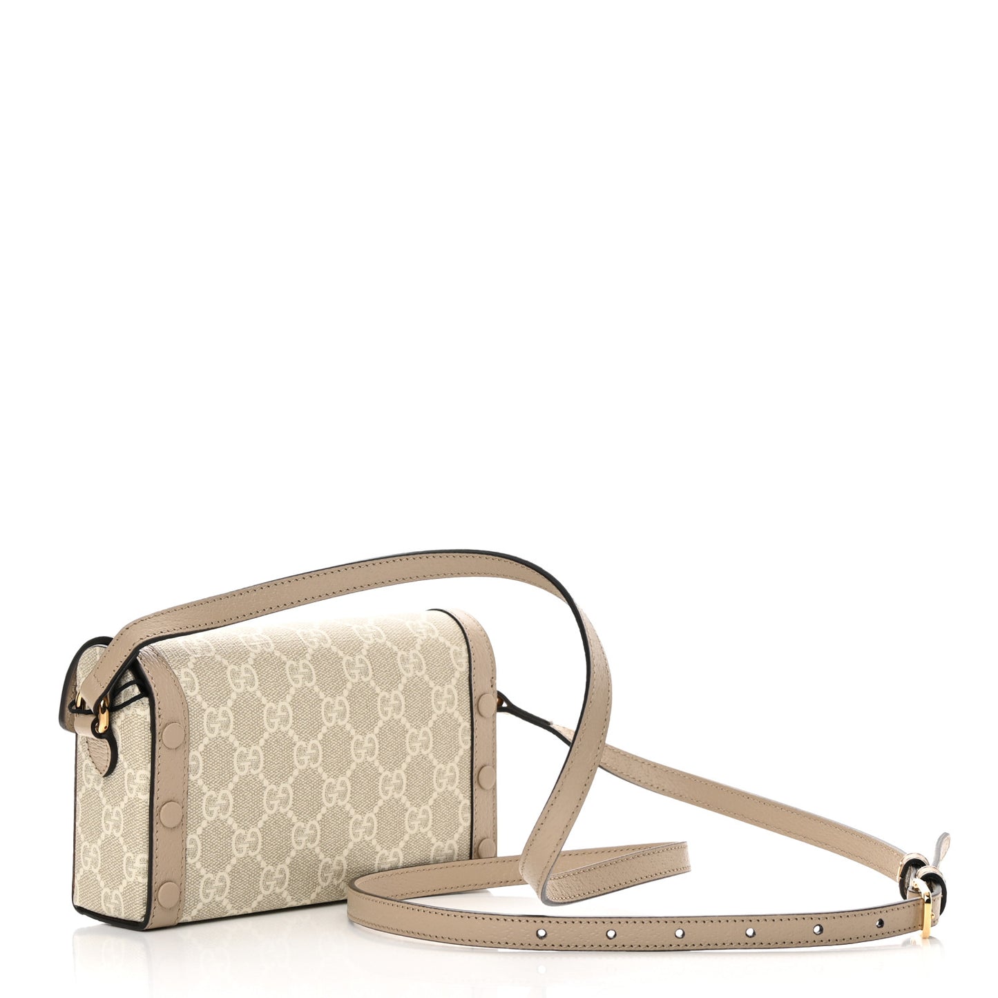 GG Supreme Monogram Textured Dollar Calfskin Mini Horsebit 1955 Shoulder Bag Beige Mystic White Oatmeal