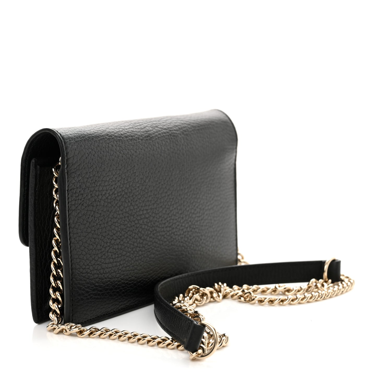 Dollar Calfskin Interlocking G Chain Wallet Black